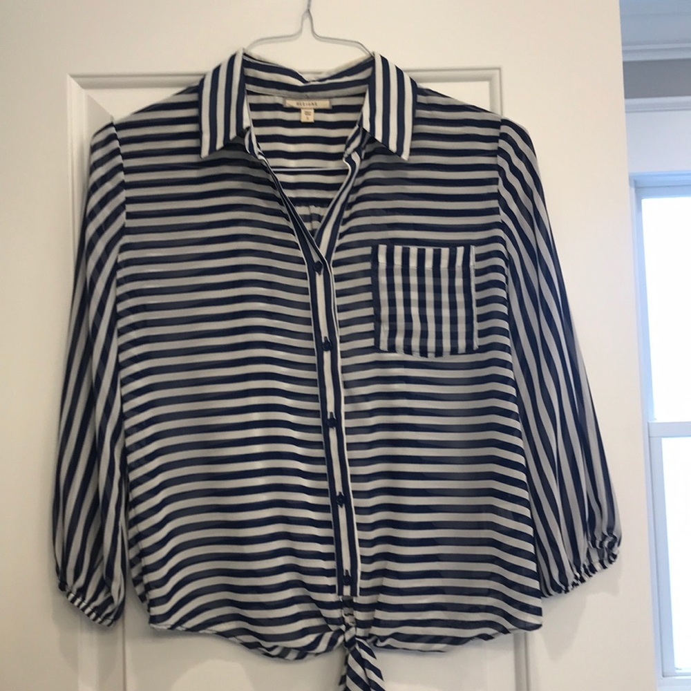 Sheer striped blouse with tie
